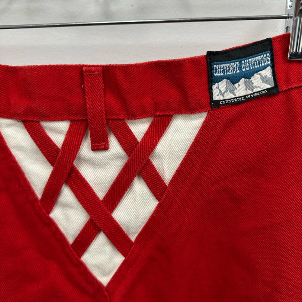 ⛔️SOLD⛔️Vintage 80’s Red High Rise Straight Leg Jeans Lattice Triangle Back Siz - Picture 9 of 9